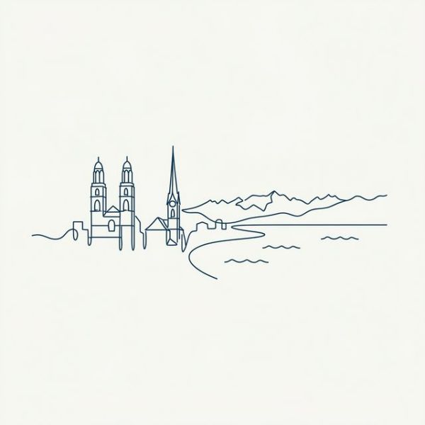 Subtle line illustration of the Zurich skyline
